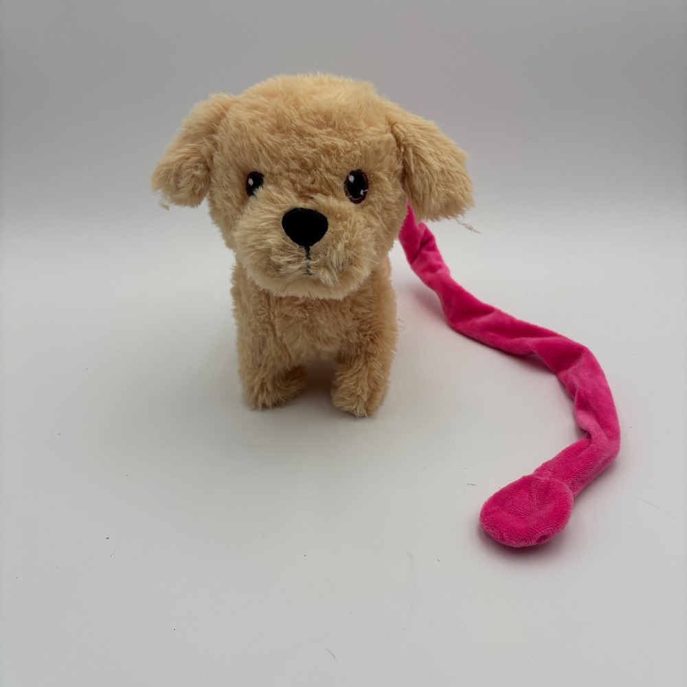 Hugfun Walking Puppy Dog Plush Kids Small Tan Pink Excellent Animated Toy